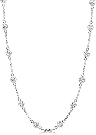 LeCalla Links 925 Sterling Silber italienische CZ Station Kabelkette Halskette für Frauen 24 Zoll