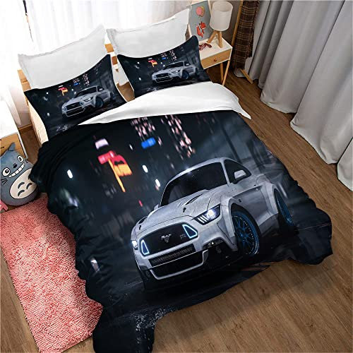 CHAOSE-DEB Need for Speed Race Mikrofaser Quiltset Mit Reißverschluss Bettwäsche Bettbezug Und Kissenbezüge (50x75cm) Pflegeleicht Weich Für Erwachsene Teenager (Stil 01,200 x 200 cm)