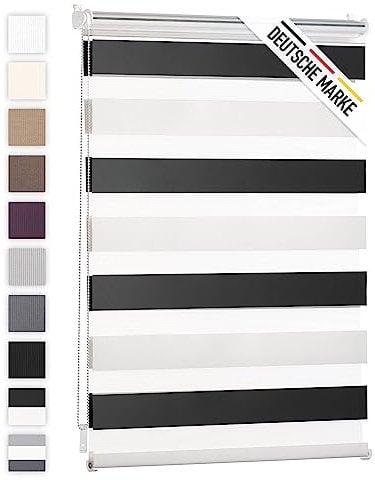Blumtal 2er-Set Doppelrollo 90 x 155-195cm - Klemmfix Rollo, Rollos für Fenster ohne Bohren, Klemmrollo für Fenster & Türen, Seitenzugrollo, Weiß - Schwarz