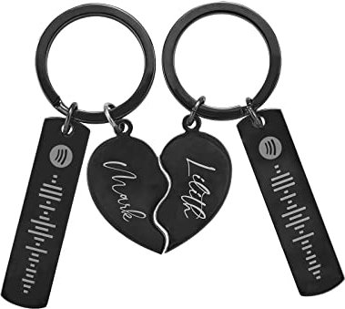 Personalisiert Spotify Code Schlüsselanhänger Musik Paare Herz Name gravur Edelstahl Scanbar Schlüsselbund Geschenk für couple Freund Geburtstag Valentinstag Weihnacht Schwarz