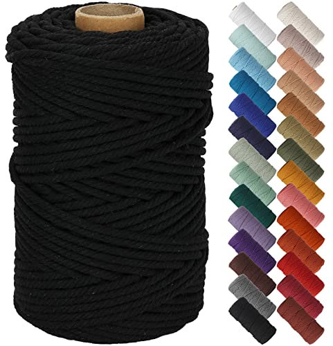 NOANTA Cuerda de macramé negra de 5 mm x 109 yardas, cuerda de algodón colorido para colgar en la pared, ganchos de plantas, manualidades, tejer