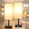 Kakanuo Lampe de Chevet Lot de 2 avec USB A+C et Prises CA, Interrupteur Rotatif, Gradation en Continu, Lampe de Bureau Minimaliste pour Chambre Salon Hôtel (2 Ampoules Incluses)