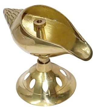 LAKSHMI'S EAGLE Indische handgefertigte Öllampe Messingdekor Shankh für Pooja Diya Dekorative Öllampe Puja-Zubehör Hindu-Tempel-Dekoration Ghee-Lampe Antike einzigartige Geschenke
