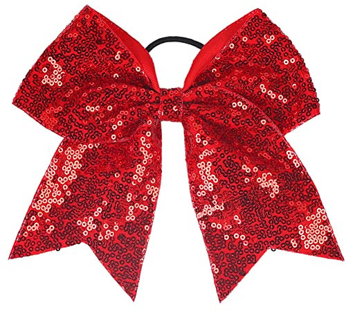 JIHUOO 2 Stück Große Pailletten Haarschleifen Schleife Haargummis Haarbögen Pferdeschwanz Halter Cheerleading Haarschmuck für Mädchen Frauen Rot