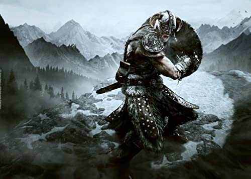 Displate Offiziell Elder Scrolls Skyrim MetallPoster Magnetische Befestigung Inklusive Lizenziert Bilder Hochwertiges Poster Skyrim Key Art - Attack Poster 67.5 cm x 48 cm