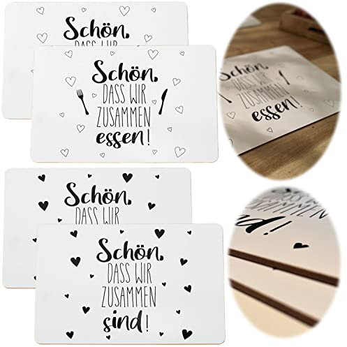 LS-LebenStil 2X Kork Retro Tischset Platzset Schön DASS wir zusammen sind 40x30cm abwaschbar Rechteck Platzmatte abwaschbar Korkunterseite Placemate Tisch Untersetzer Unterlage Teller Geschirr Vasen