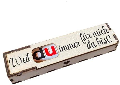 Duplo Holzbox mit Schokoriegel Geschenkbox mit Spruch Gravur Schokolade Mitbringsel Geschenkidee (Weil Du immer für mich da bist)