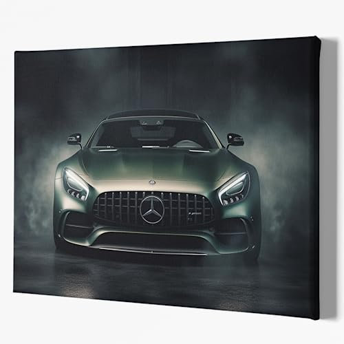 Mercedes AMG GTR Leinwandbild - Canvas 2cm Keilrahmen - Auto Sportwagen Kunstdruck Illustration Wandbild eines Bugatti - Geschenkidee (40x30 cm)