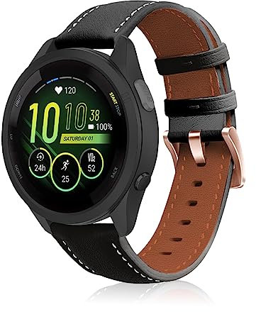 KeeFos 18mm Armband Kompatibel mit Garmin Venu 4 41mm/Venu 3S 41mm/2S/Forerunner 265S/255S/Vivoactive 4S 40mm/Vivomove 3S 39mm/Active S/Move 3S, Leder Uhrenarmband, Weich Ersatzarmband - Schwarz