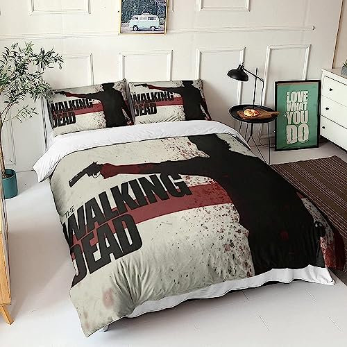Zbeiba Bettwäsche 135x200 Wolking Dead Bettbezug Mit Reißverschluss 3D Print Bettwäsche-Sets,Microfaser Bettbezüge mit 2 Kissenbezug(A3,135x200cm+2x80x80cm)