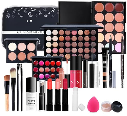 WishesMar Komplettes Set an Kosmetika Alles in Einem Schminkset für Augen, Gesicht und Lippen - Voll Make-up Sets mit Lidschatten Eyeliner Augenbraue Abdeckcreme Lippenstift Lipgloss