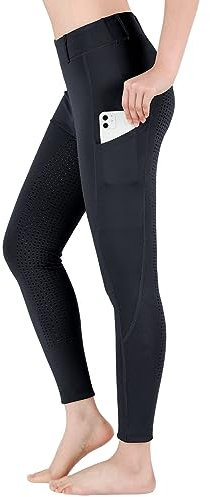 beroy Reithose Kinder Vollbesatz mit Silikon Reitleggings Mädchen mit Gürtelschlaufen und Handytasche Schwarz XS