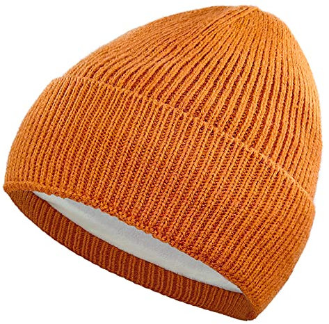 AUSUAYA Fleece gefütterte Beanie für Frauen Männer, warme Wintermützen für kaltes Wetter Schädelmütze S-K-H-1 (Orange)