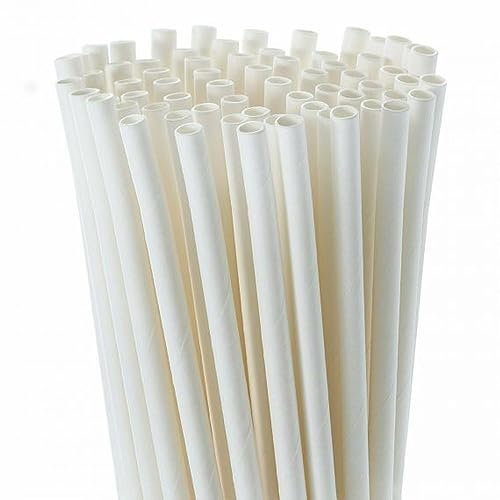 500 pailles jetables blanches en papier longeur 20 cm et diamètre 6 mm