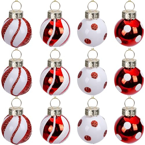 12PCS Christmas Hanging Candy Glass Ornaments - Mini Candy Christmas Tree Decorations - Colorful Glitter Balls for Xmas Party Home Decoration