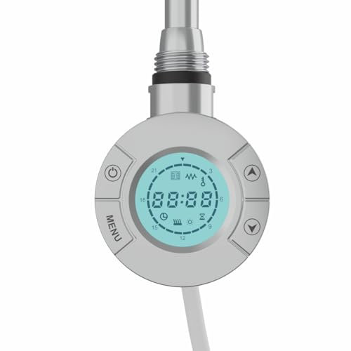 Warmehaus Thermostatic Towel Rail Electric Heating Element with Timer LCD Display, Child Lock Function Dual Fuel for Bathroom Heated Towel Rails and Radiators Chrome 1000W