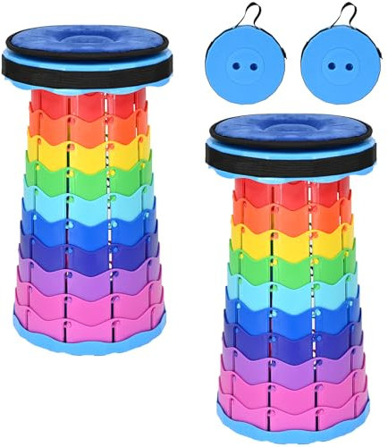 FXKS 2 Sgabelli Telescopici Portatili Sgabello Pieghevole con Cuscino,Sgabello Pieghevole Retrattile Capacità di Carico 400 ibbre,Sgabelli Pieghevoli Portatili per aperto da Campeggio-Arcobaleno