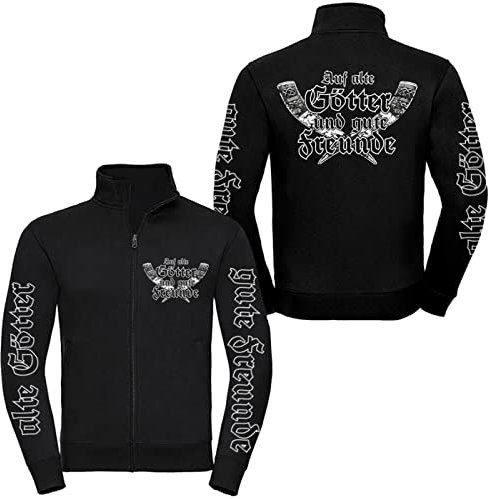 Auf alte Götter und Gute Freunde - Jacke Stehkragen S-XXXL, Met Saufen Wotan Odin Wikinger Freundschaft Böhse Tattoo Fan (DE/NL/SE/PL, Alphanumerisch, 3XL, Regular, Regular, schwarz)