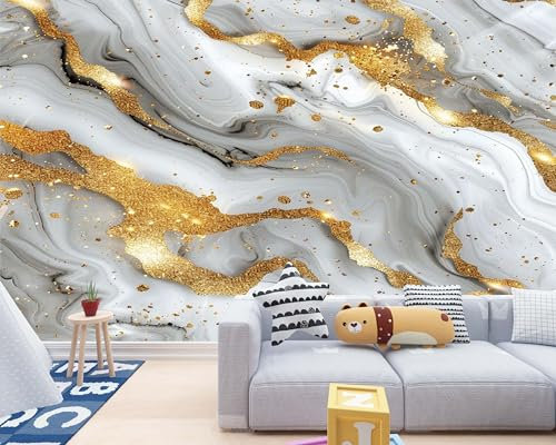 Art Fototapete Goldgrauer Marmor 300x210 cm Vlies Tapeten 3D Effekt Moderne Wandtapete Wohnzimmer Schlafzimmer Wandbilder Wand