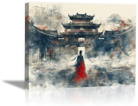 WQBQKKX Cuadros Abstractos Grandes Mujer de tinta Cuadros Decoracion Lienzos,Rojo, gris Pintura Cuadro Para Salon Oficina Pasillo Cocina BañO DéCor-80x110cm Enmarcado