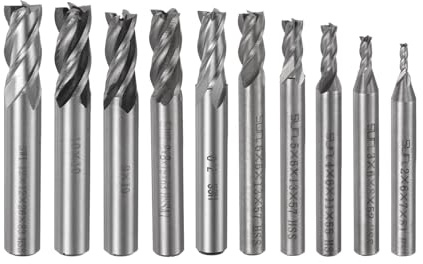 uxcell Carbide End Mills Sets 4-Flute 2mm 3mm 4mm 5mm 6mm 7mm 8mm 9mm 10mm 12mm High-Speed Steel CNC Milling Cutter Bits Tool for Aluminum Steel Cutting Metalworking