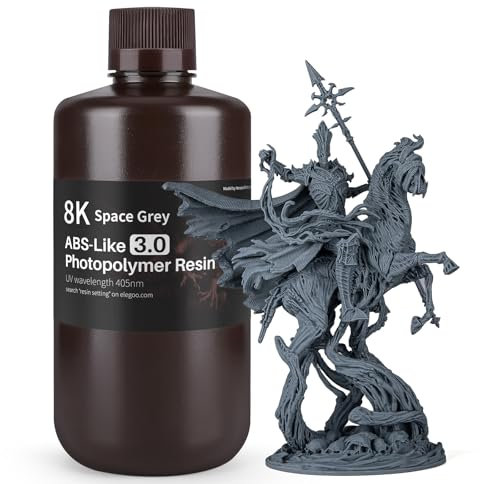 ELEGOO 8K ABS-Like Resin 3.0, UV-Härtendes 3D Resin mit Hohe Präzision, Nicht Spröde, Verbesserte Festigkeit und Zähigkeit für LCD/DLP 3D Drucker Photopolymer Harz Raumgrau 1000g