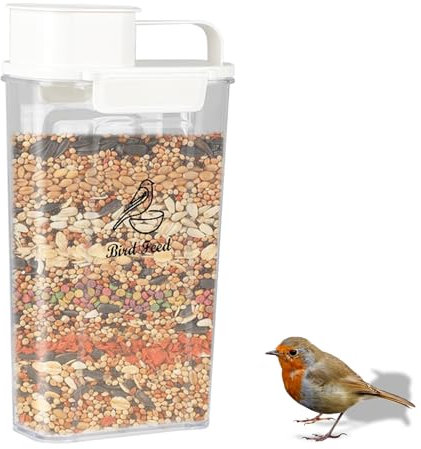 Airtight Bird Seed Storage Container, Wild Bird Food Storage Tin, Garden Birds Seed Feed Dispenser, Leakproof and BPA-Free with Pour Spout and Handle, 3L Bird Food Storage Tin