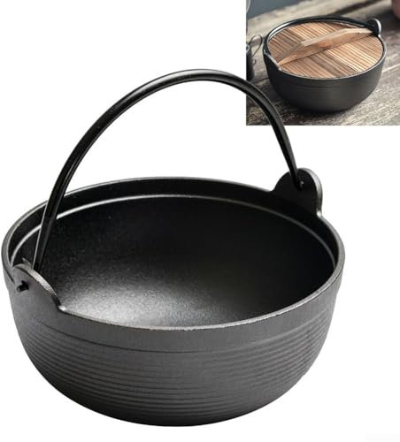 Faitout japonais avec couvercle en bois, casserole d'extérieur en fonte, faitout chaud, Sukiyaki, multifonction pour le camping