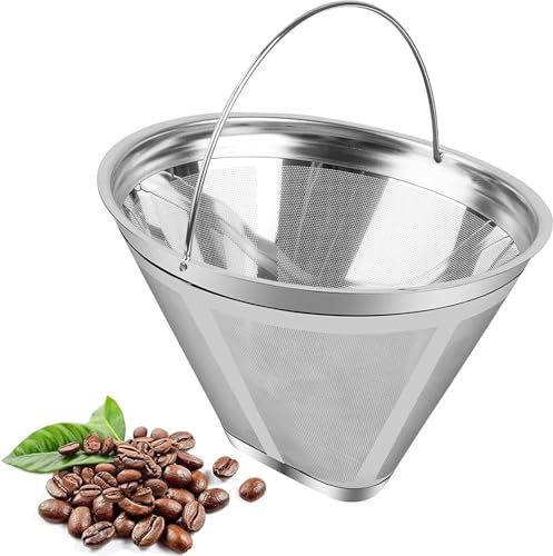 Katmerio Kaffeefilter Edelstahl, Wiederverwendbar, Kaffee Dauerfilter mit Griff, Waschbar, Kaffeefilter für 1-4 Tassen, 800 Mesh, Ideal für Kaffeemaschinen mit 120 mm Anschluss