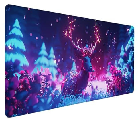Gaming Mouse Pad Blue Desk Mat, Deer Mouse Mat XXL 600 x 300 x 3MM, Mousepad Large Water Resist Surface Anti-Slip Rubber Base With Stitched Edges Desk Pad, Improved Precision and Speed Mouse Pads 2-M