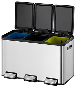 EKO Cubo de Basura Reciclable 10L+10L con Pedal | Acero Inox Antihuella para Cocina | Papelera Doble Compartimento con Cierre Suave