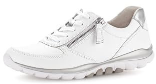 Gabor Damen Low-Top Sneaker, Frauen Halbschuhe,Freizeitschuhe,Laufschuhe,schnürschuhe,schnürer,Ugly Sneaker,Weiss/Silber,40.5 EU / 7 UK