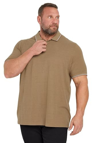 BadRhino Big & Tall Tan Brown Textured Tipped Polo Shirt - Men's - Plus Size Curve