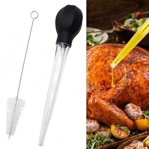 Turkey Baster,Baster for Cooking,Turkey Oil Dropper with Cleaning Brush,Large Turkey Injector Long Turkey Baster for Oiling and Marinating Turkey Beef Fish Meat,Kitchen Gadget for Roasting BBQ