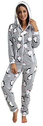 Onesie Damen, Schlafanzug Damen Lang, Schlafanzug Einteiler Fleece, Einteiler Pyjama Winter Warm, Stitch Overall Einteiler Pyjama Mit Kapuze Und Reißverschluss Schlafanzug Damen Einteiler Winter