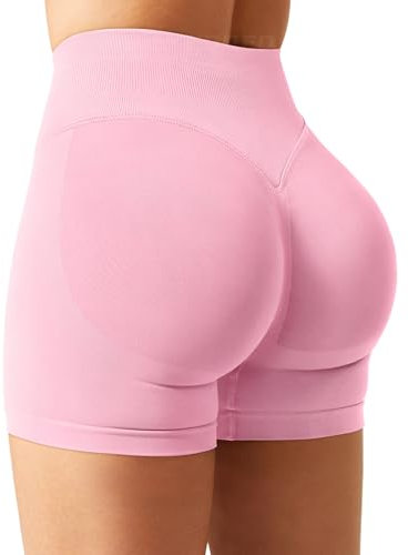 YEOREO Damen Sport Shorts Invisible Scrunch Butt Lifting Gym Workout Shorts 4.5 Seamless Kurze Leggings Damen Push Up Booty Biker Shorts Rosa M
