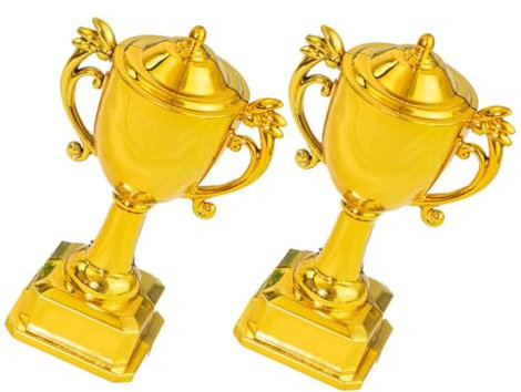COLLBATH Plastic Cake Trophies 2pcs Small Silver Trophies Birthday Party Supplies Easy Clean