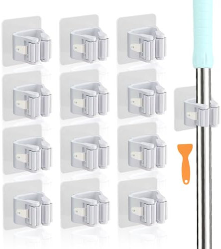 JOIYHY 12 Pezzi Portascope da Muro, Appendi scope a Muro, Porta Scope Parete Adesivo, Non è necessario forare,Adatto Per Cucina, Garage, Giardino, Terrazza, Bagno