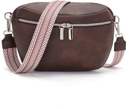 RQJZ Bauchtasche Damen Umhängetasche Stylisch Vegan Leder Brusttasche Damen Crossbody Bag Fanny Pack mit Einstellbarem Gurt für Alltag & Reisen Retro-braun