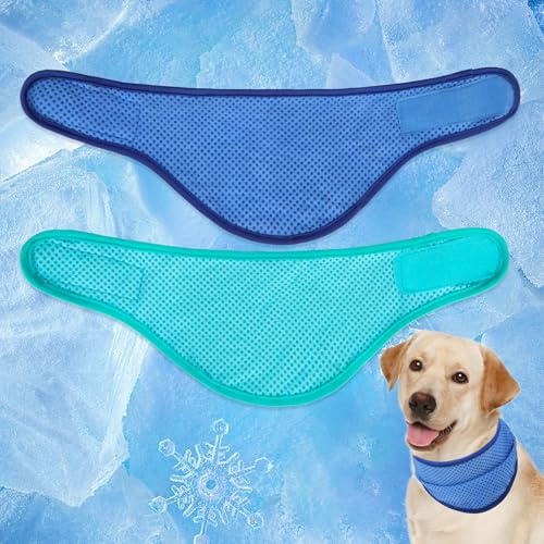 EXPAWLORER Dog Cooling Bandana - 2 Pack Instant Chill Out Adjustable Pet Scarf, Summer Outdoor Ice Collar Cooler, Prevent Sunstroke for Small Medium Large Breeds (Navy Green, L)