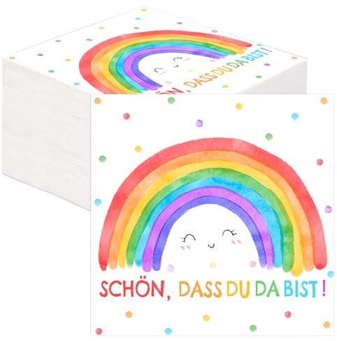 40 Stück Servietten Regenbogen - Einschulung Deko Servietten Schön Dass Du Da Bist, Servietten Kindergeburtstag Tischdeko, Kommunion Feiern Boho Gartenparty