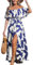CUPSHE Women's Midi Dress Paisley V Neck Ruffled Boho Short Sleeve High Waist A Line Casual Summer Dresses Blue White M