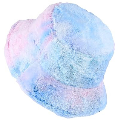LIFKOME Fluffiger Winter Bucket Hat Damen Leichte Warme Anglerhut Im Bunten Tie-dye Design Weicher Kunstpelz Und Bequem Für Outdoor Und Alltag Modischer Schutz Gegen Kälte