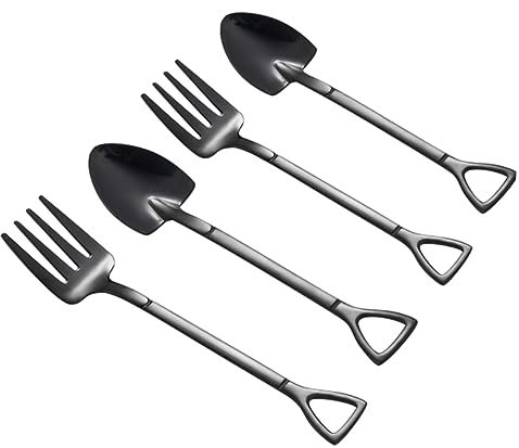 Homoyoyo Kreatives Löffel Set – 4 Stück Schaufelförmige Löffel in Schwarz - Ideal Für - Desserts Obst Und Kuchen Perfekt Für Jede Kaffeetafel Und Stilvolles Essbesteck