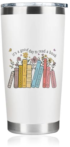 Onperpoe Inspirierter Becher für Buchliebhaber Kaffeetasse Bücher-Blumen-Design Edelstahl-isolierter Becher mit Deckel Buchliebhaber-Geschenk für Frauen