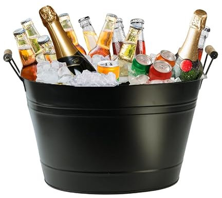 Trendi 24L Cold Drinks GALVANISED Steel Oval Tub Outdoor ICE Bucket Cooler | Beverage Beer Lager Drink Pail Cocktails Parties, Drinks Cooler, Wine Bucket (BLACK)