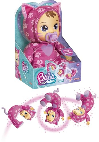 Lansay | MON BÉBÉ CABRIOLES – Mimi DE Kat | Interactieve babypop in katjespyjama | Maakt grappige Salto’s | Knuffelzacht lijf | Educatief speelgoed 2+ jaar | Baby jongen of meisje