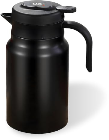 Thermoskanne Edelstahl 1,5L Doppelwandige Vakuumisolierung Isolierkanne Hausgebrauch 316 Edelstahl Deckel Schwarz, Thermoskanne aus Doppelwandingem Isolierkanne Kaffeekanne für Zuhause Hotel