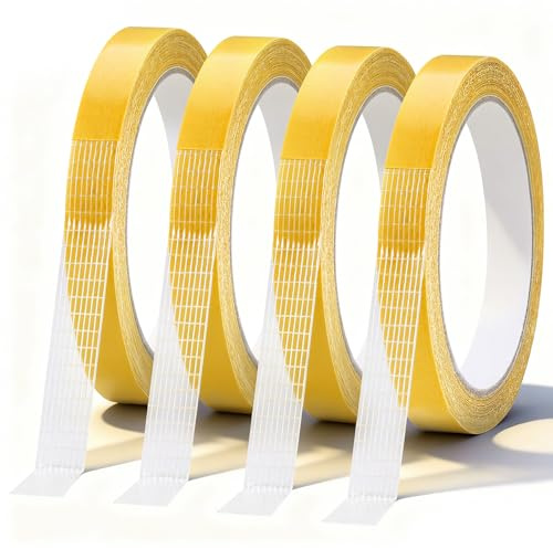 Zocipro 4 Rollen Doppelseitiges Stoffband 1.3cm*10m, Teppichklebeband Doppelseitig Heavy Duty für Saum, Mode Kleid, Tuch, Vorhänge, Kleidungsstücke, Teppiche - kein Nähen oder Bügeln erforderlich