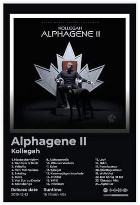 Alphagene II Rapper Kollegah Albumcover-Poster, Leinwandposter, Schlafzimmer, Dekoration, Landschaft, Büro, Raumdekoration, Geschenk, 30 x 45 cm